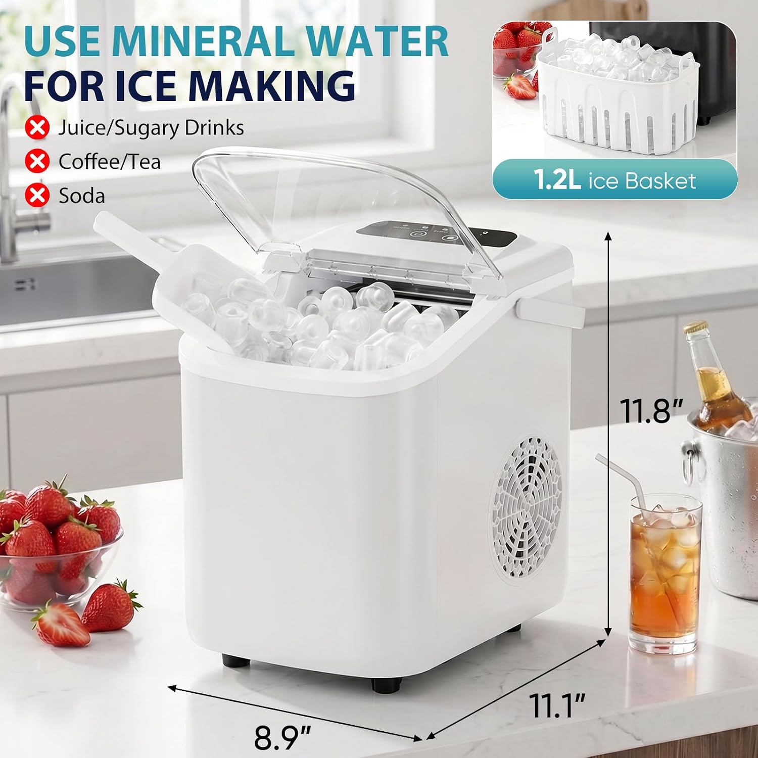 Detalle de DUMOS AH-ZBJ41XX Countertop Ice Maker, 9 Cubes in 8 Minutes, Self-Cleaning