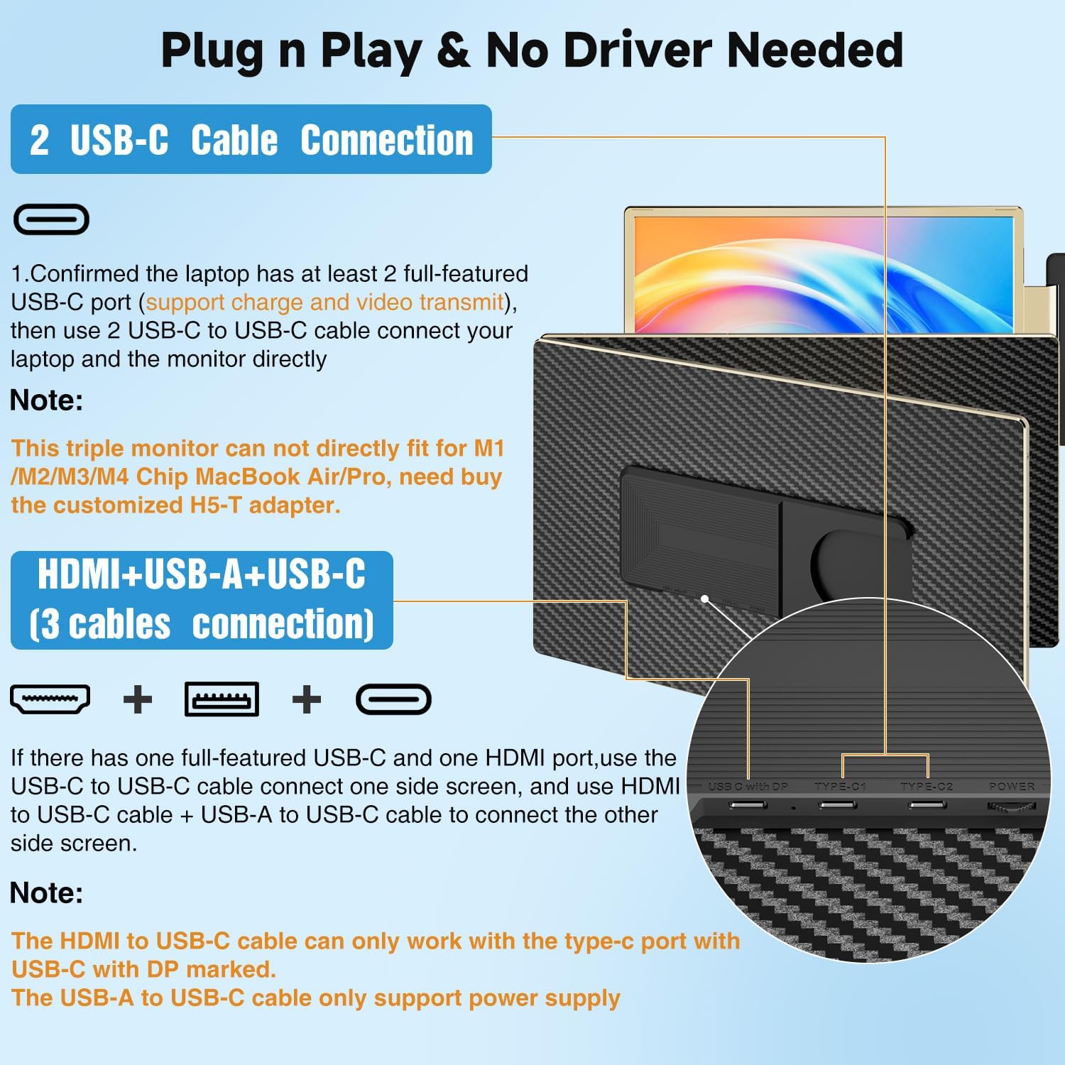 Detalle de KEFEYA 15.6" Laptop Screen Extender — detachable triple monitor, 1080p FHD, 235° rotating, plug & play