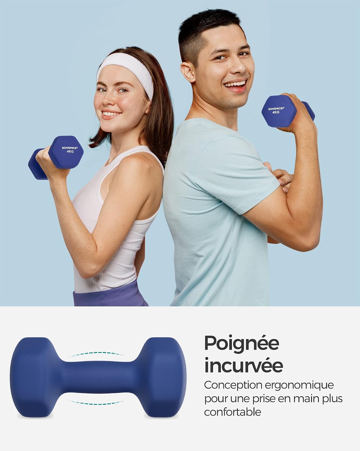 Detalle 2 de SONGMICS Lot de 2 haltères hexagonaux avec revêtement néoprène – idéal pour l’entraînement à domicile