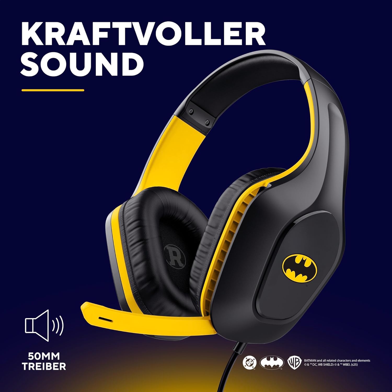 Detalle de GXTrust 415BM Zirox Batman Lizenziertes Gaming Headset – kabelgebunden, 50 mm Treiber, 3,5 mm Anschluss
