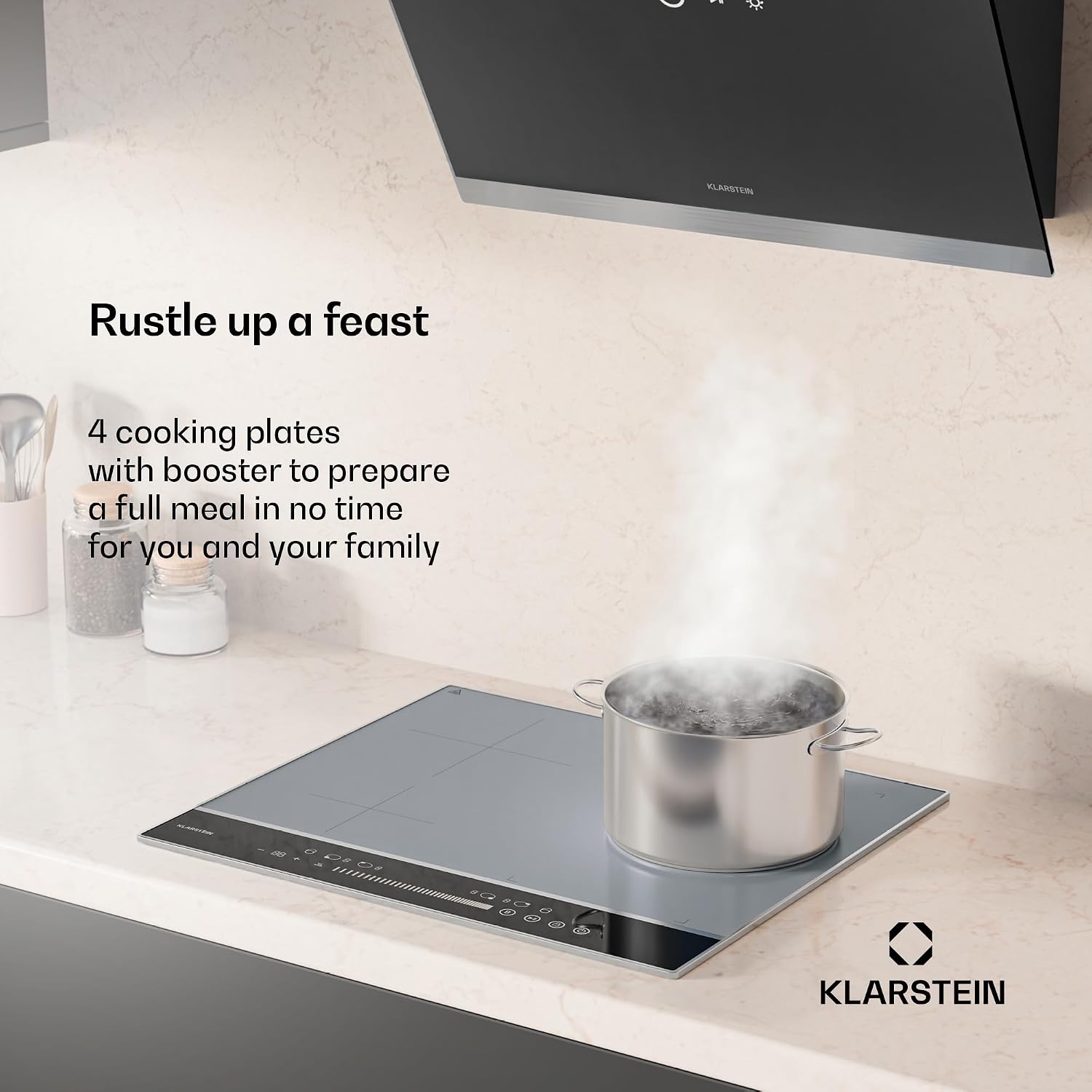Detalle de Klarstein DualTone Hybrid 60 cm Induction Hob, 4 Zones, Flex Zone, 7200W