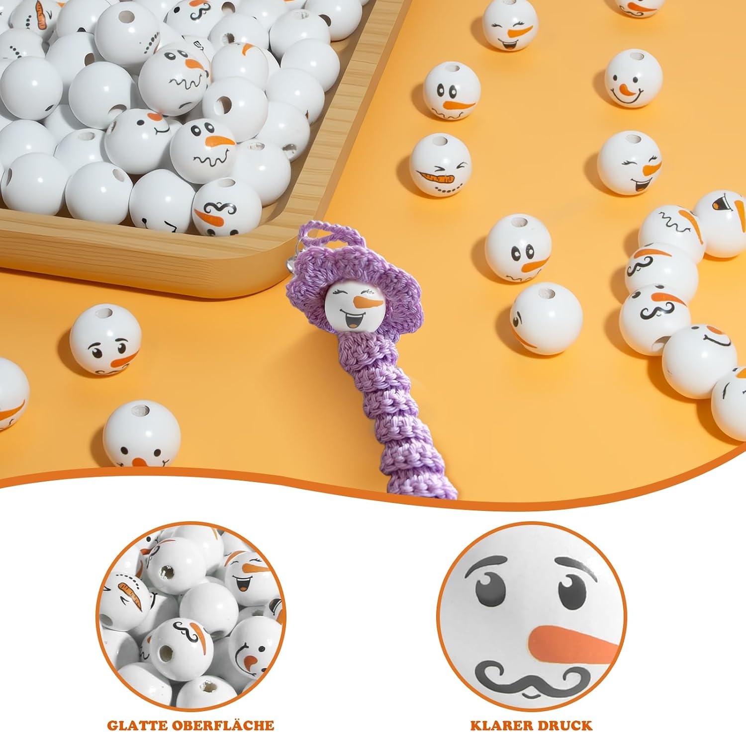 Detalle de 100 Stück Schneemann Holzperlen mit Gesicht 20mm – 5 Designs für DIY Weihnachtsschmuck