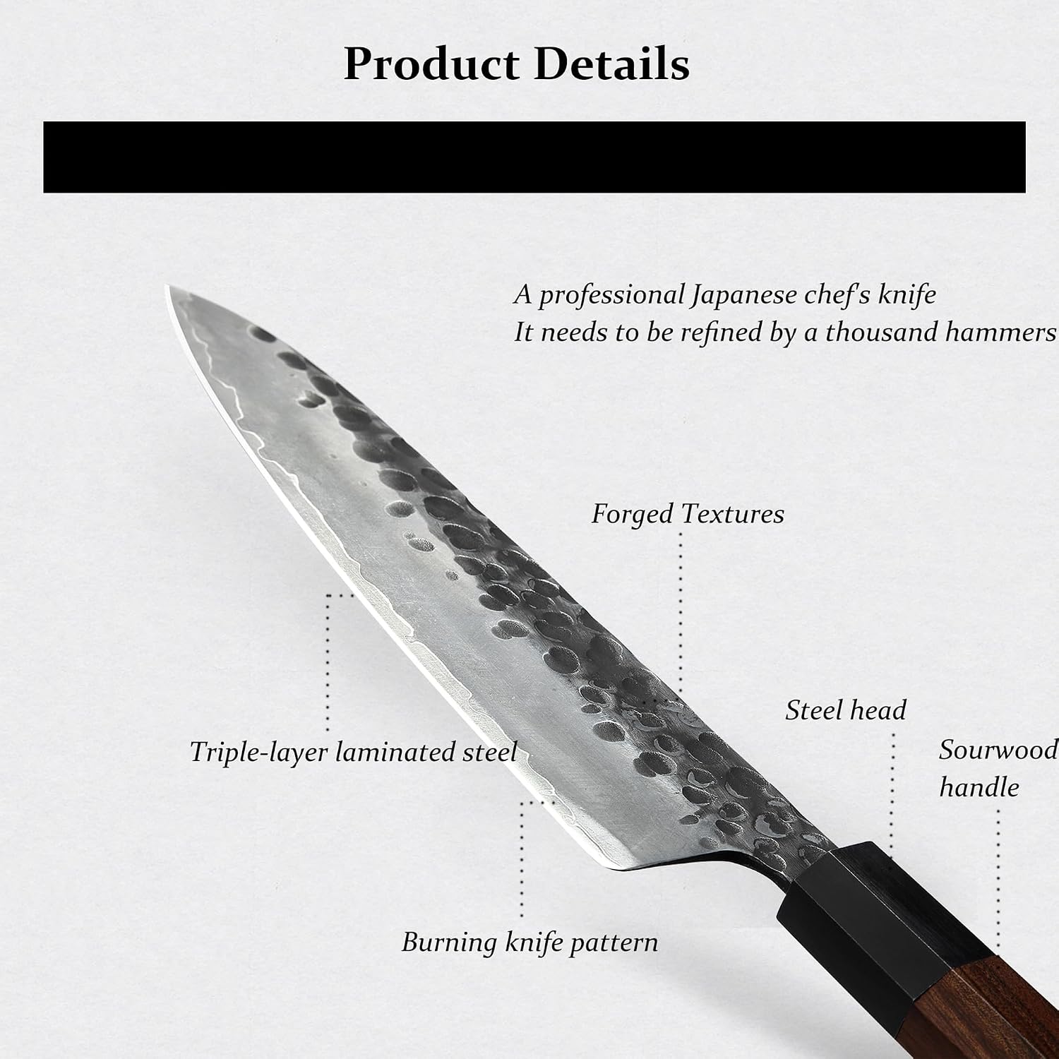 Thumbnail 5 de MITSUMOTO SAKARI MS-135-FR/IT 8-inch Gyuto Chef’s Knife, 3-Layer Steel
