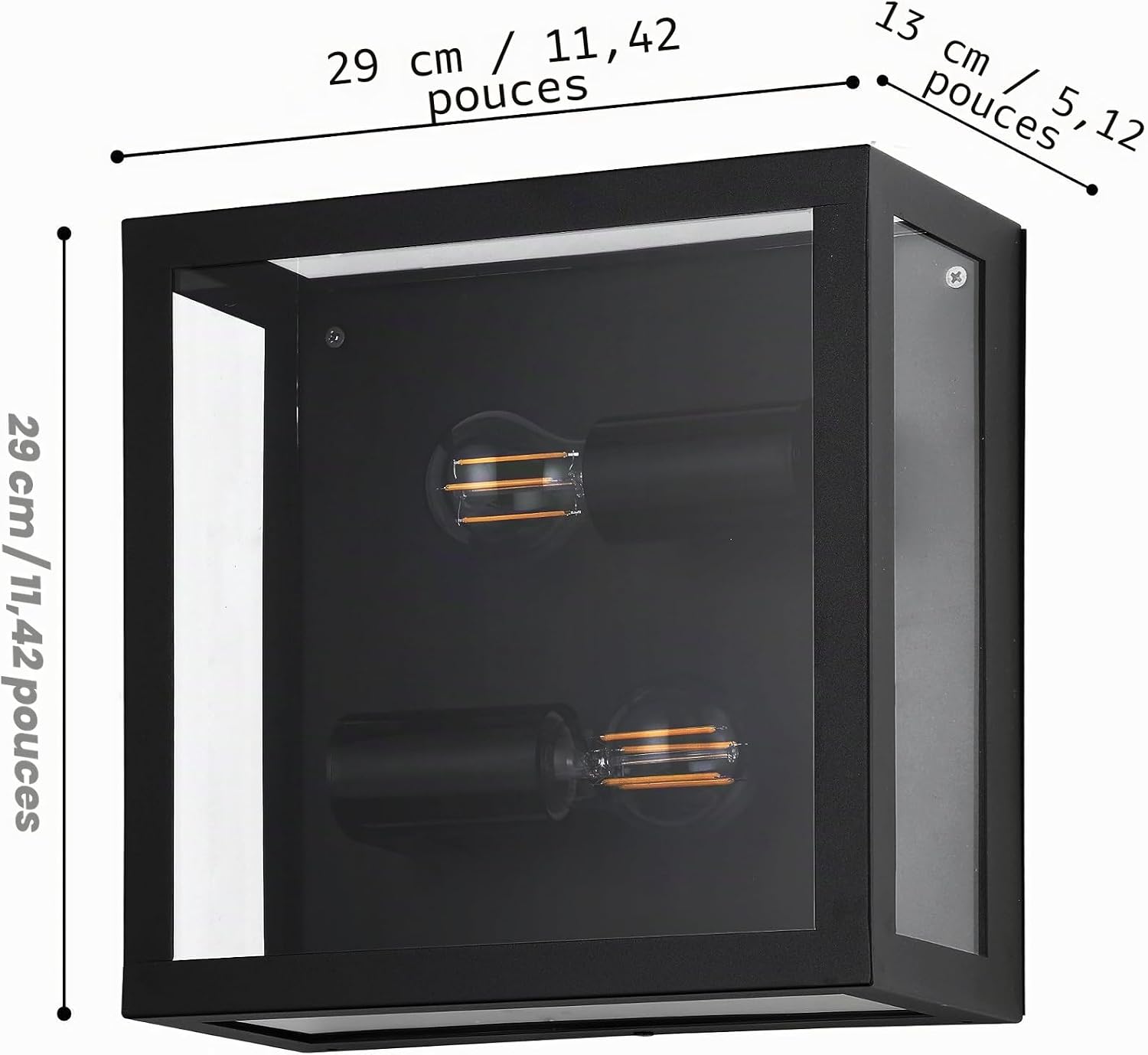 Detalle de Eglo ALAMONTE 1, 2 lampes – Plafonnier extérieur noir en acier galvanisé, verre transparent (IP44), culot E27