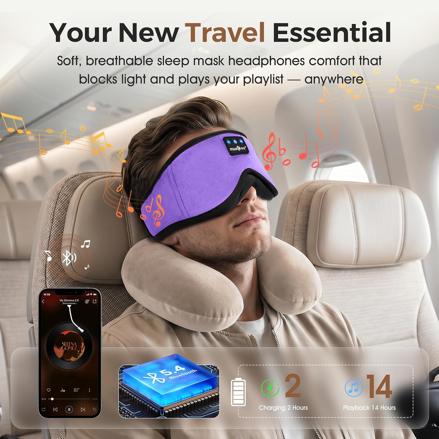 Detalle 1 de MUSICOZY Sleep mask headphones 14H