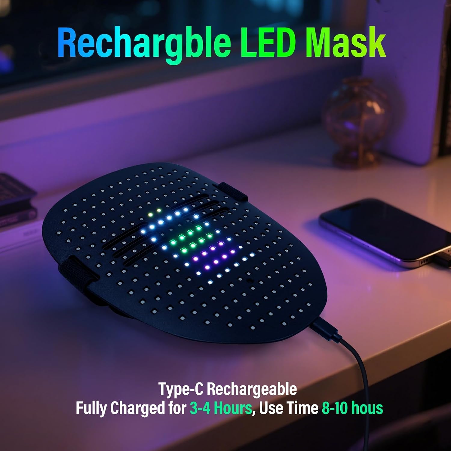 Detalle 2 de arscniek LED Light-Up Mask, Gesture Control, Rechargeable, 50 Patterns