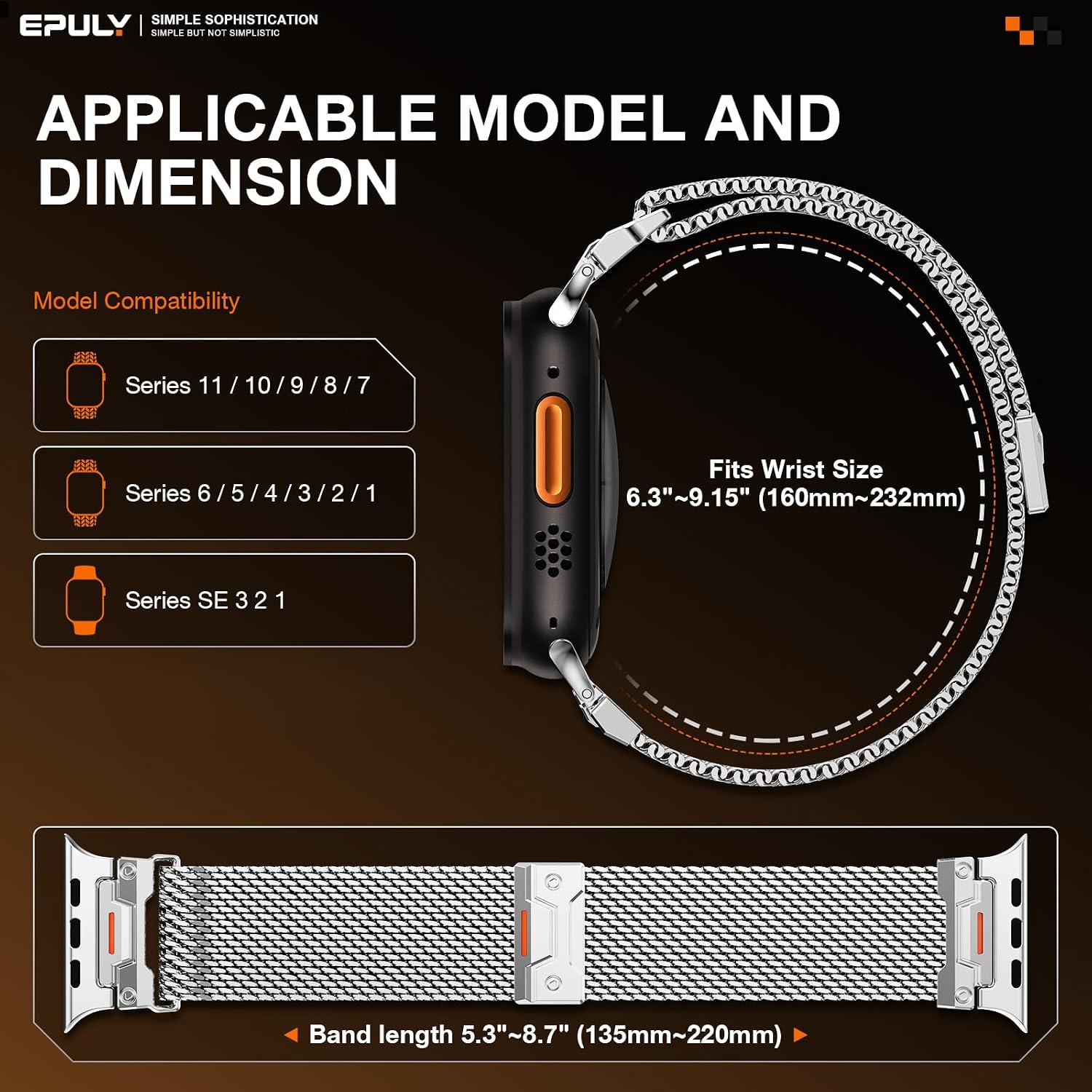 Detalle 2 de EPULY Metal Milanese Loop for Apple Watch Ultra 3/2/1 and More – Magnetic, Adjustable 24mm Band