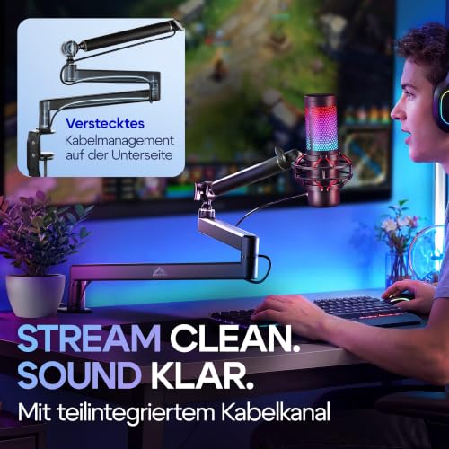 Detalle 2 de MNTPRO Mikrofonarm Schreibtisch Low Profile – 80 cm Reichweite, Absinksicher, 2 kg Tragkraft