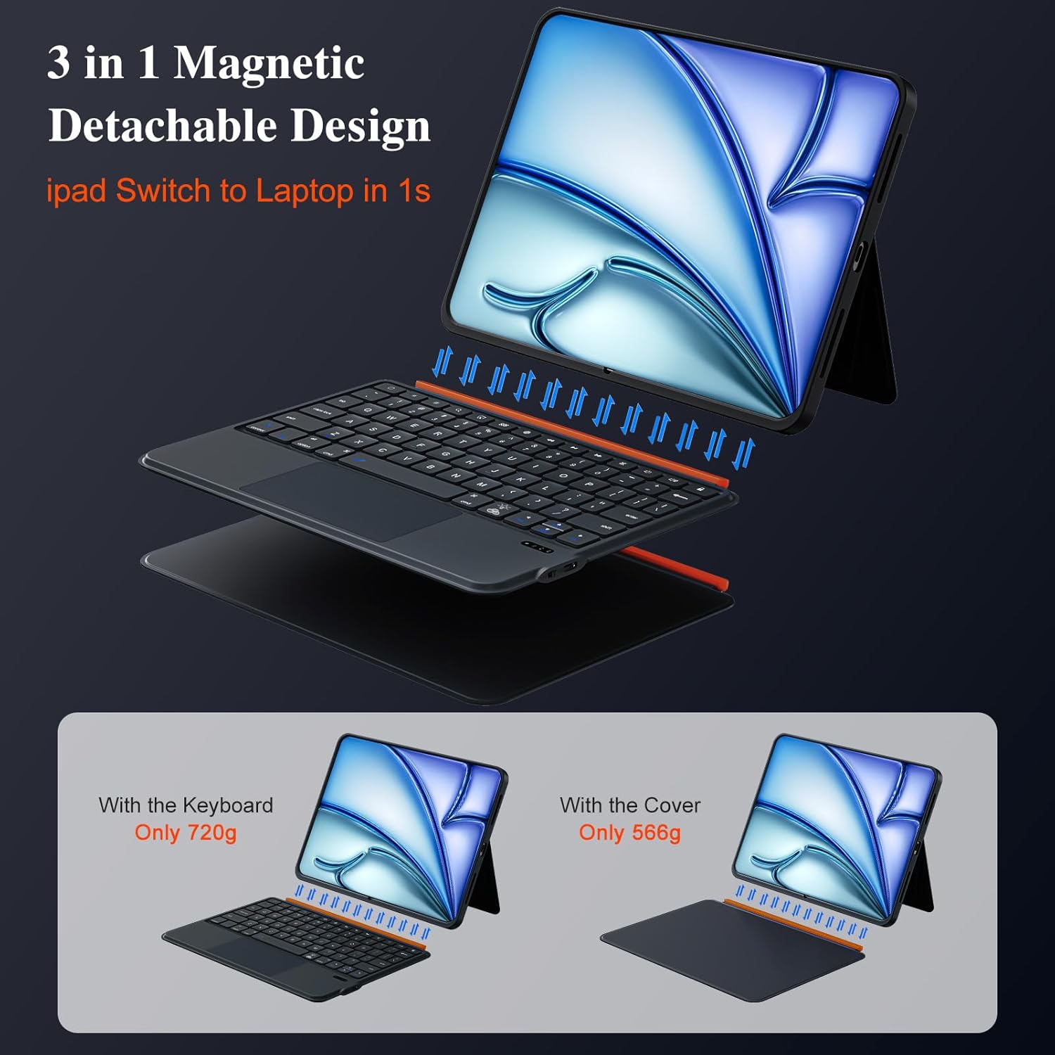 Thumbnail 3 de Keyboard Case for iPad Air 11 inch Magnetic Detachable 78‑Key Trackpad