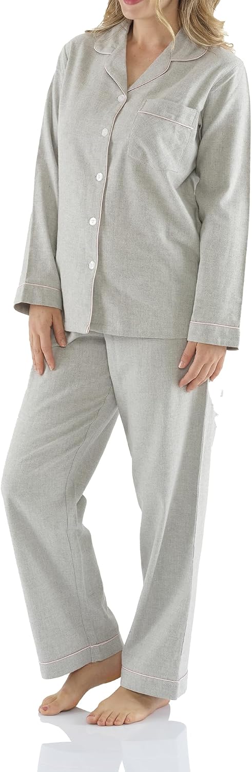 Detalle de Magnolia Lounge Schlafanzug Damen Lang – 100% Baumwoll-Flanell, extra warm