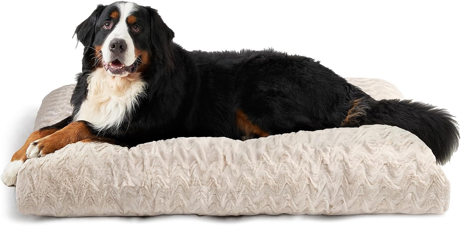 Detalle de EHEYCIGA Hundebett Grosse Hunde Waschbar 119x73cm – XXL Kuschelmatté mit Kunstpelz & Leinengewebe