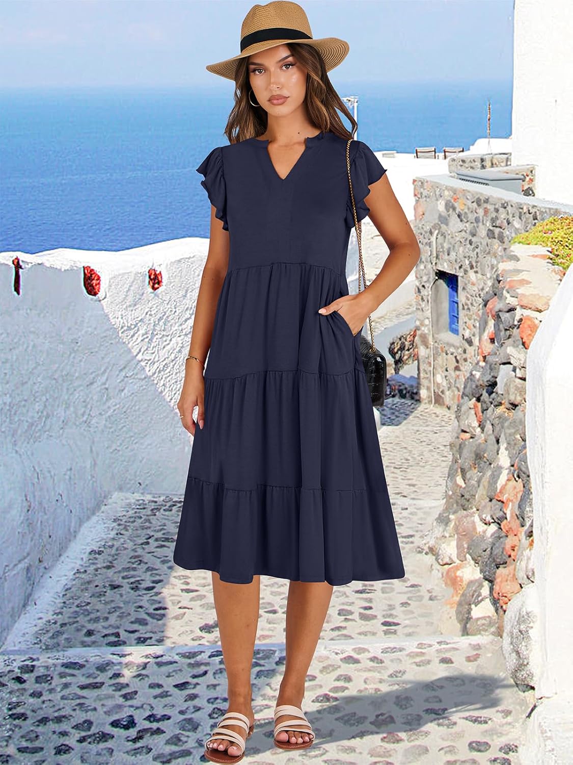 Thumbnail 1 de ANRABESS Women's Summer Dress with Ruffle Sleeves and V-Neck