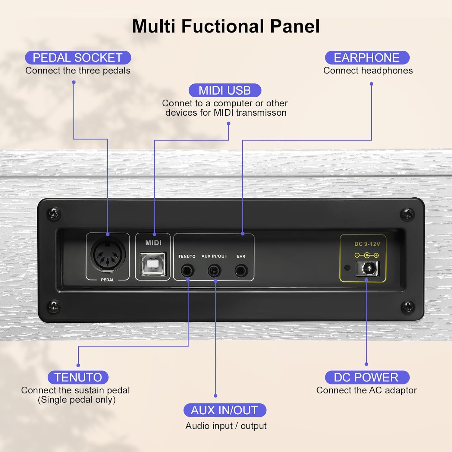 Detalle de Vediya VE28 88-Key Digital Piano with Semi-Weighted Keys and 600 Tones