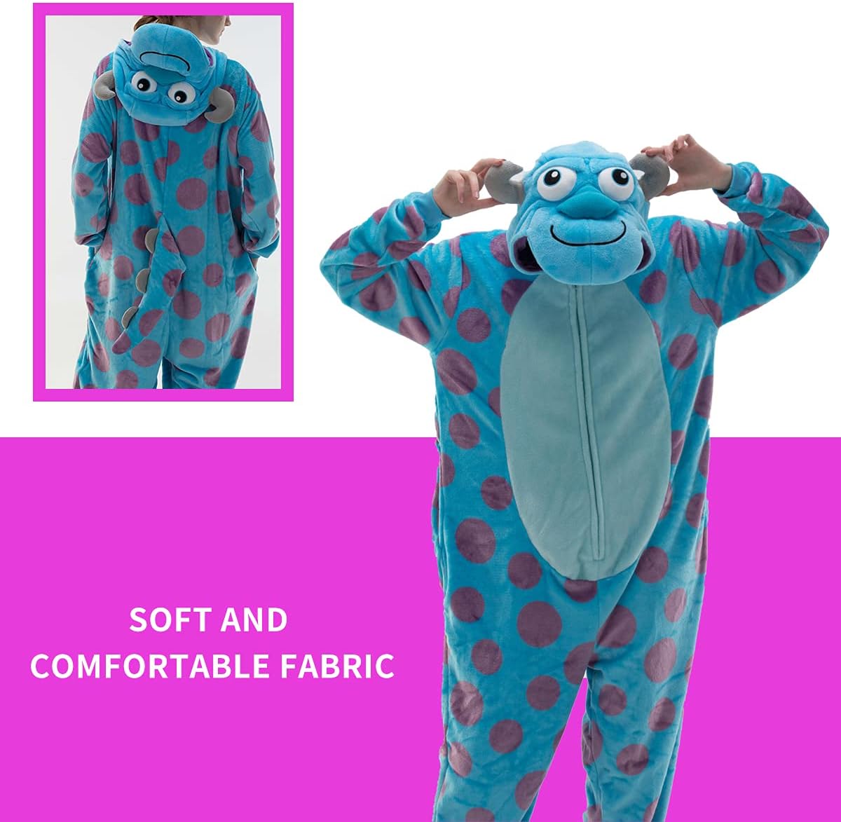 Detalle 2 de COSUSKET Snug Fit Adult Onesie Pajamas, Flannel Sulley Costume with Zipper