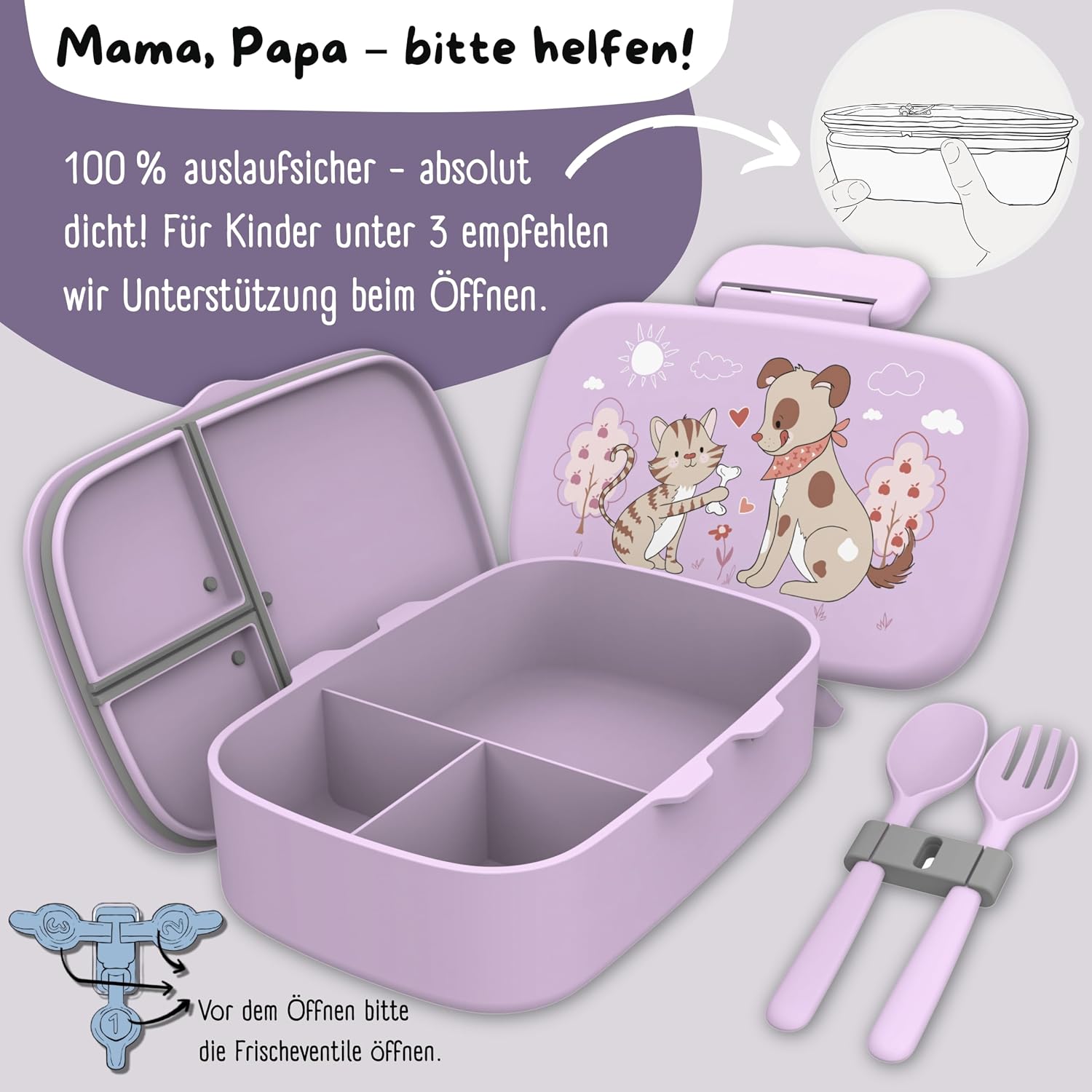 Detalle de BEARFOOT Brotdose Kinder mit Fächern (BPA-frei, auslaufsicher) – Lunchbox/Bento für Mädchen & Jungen