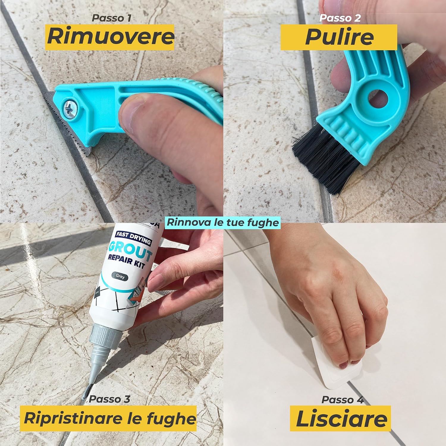 Detalle de Raschietto per Fughe con 2 lame extra e spazzola – Strumento per rimuovere Malta e sigillante