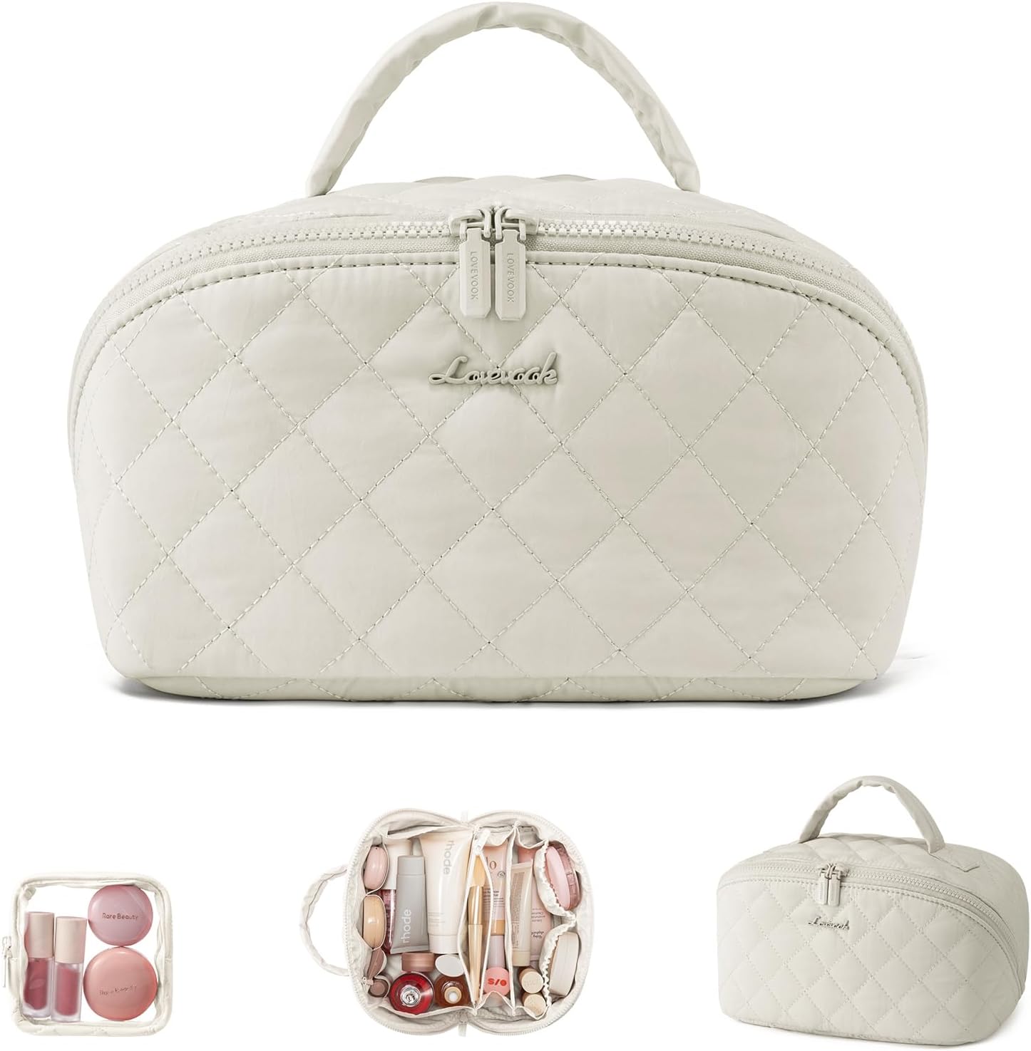 Detalle de LOVEVOOK Kosmetiktasche Damen – Großes 180°-Flat-Design Schminktasche mit 5 Fächern, wasserdicht und maschinenwaschbar