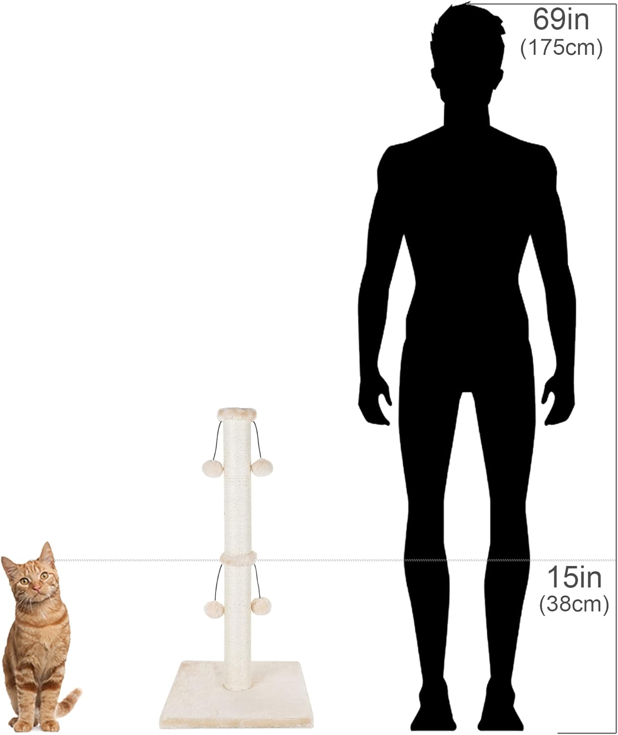 Thumbnail 6 de Dimaka 74 cm Cat Scratching Post with Natural Sisal Rope and 4 Teasing Toy Balls (Beige)