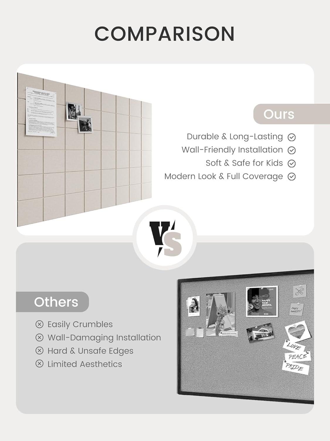 Thumbnail 6 de Bumusty Large Felt Bulletin Board (48 x 36in) – 12-pack felt cork alternative with 70 safe removable adhesive tabs