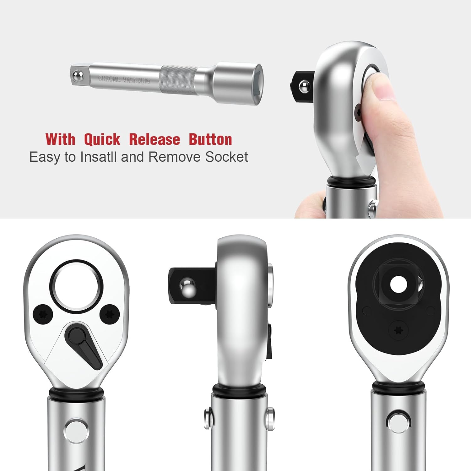 Detalle de VANPO Drehmomentschlüssel 1/2" – 20–220 Nm, 8-tlg. Set mit Verlängerungen und 5 Stecknüssen (17–24 mm)