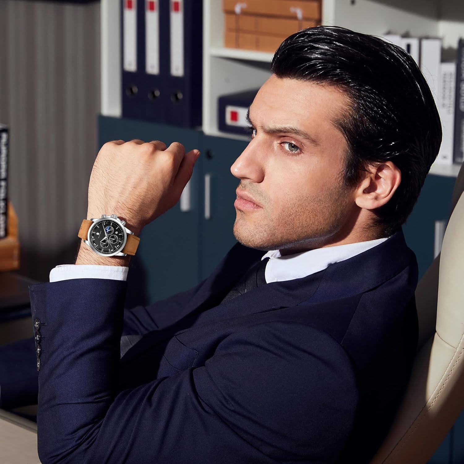 Thumbnail 2 de BENYAR BY Herrenuhr: Chronograph, Wasserdicht bis 30 m, Lederarmband, Edelstahlgehäuse