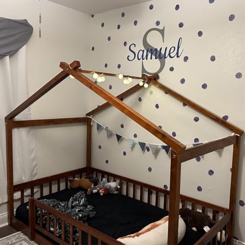 Detalle de Duoleimi Cadena de banderines Azul guardería – Guirnalda de algodón de 2,6 m para la cama y decoración infantil