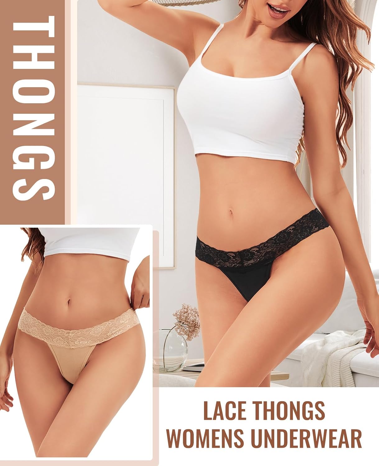 Thumbnail 5 de Sunm Cotton Thong with 3-Inch Lace Waistband