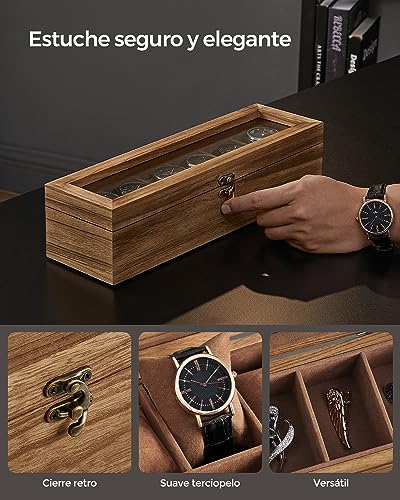 Thumbnail 3 de SONGMICS Caja para Relojes con 6 Compartimentos en Madera Maciza