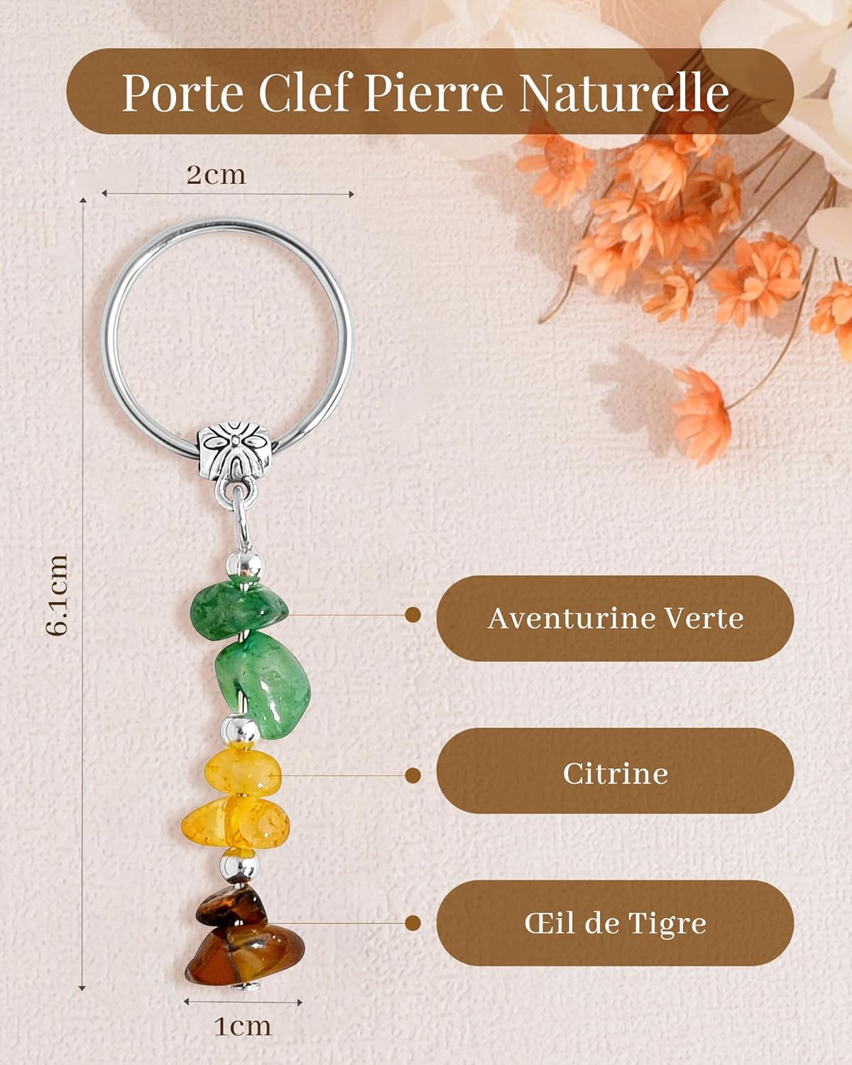 Thumbnail 3 de Seyaa Idee Cadeau Femme — Porte-Clé Porte-Bonheur en Pierre Naturelle
