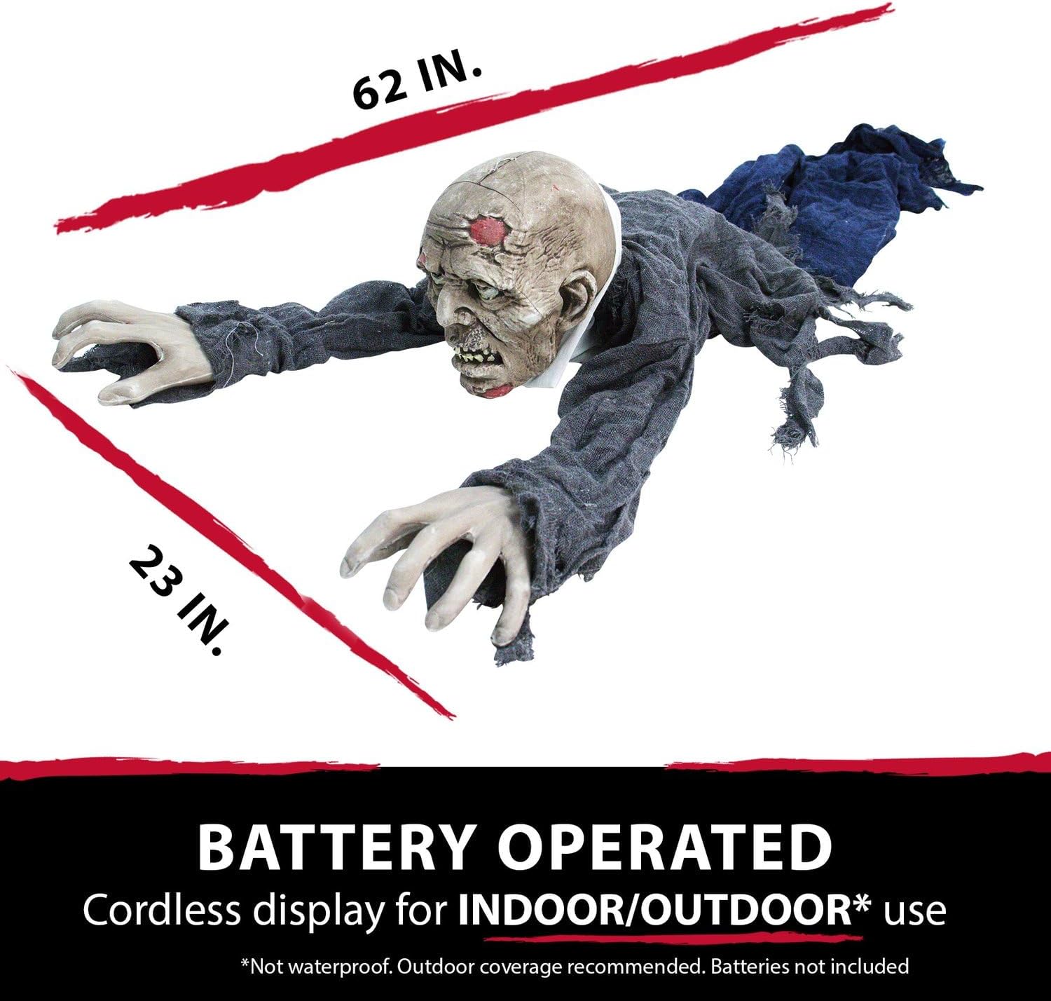Detalle 2 de Haunted Hill Farm HHGBZOMB-2LSA 55" Crawling Zombie Animatronic with Lights and Sound
