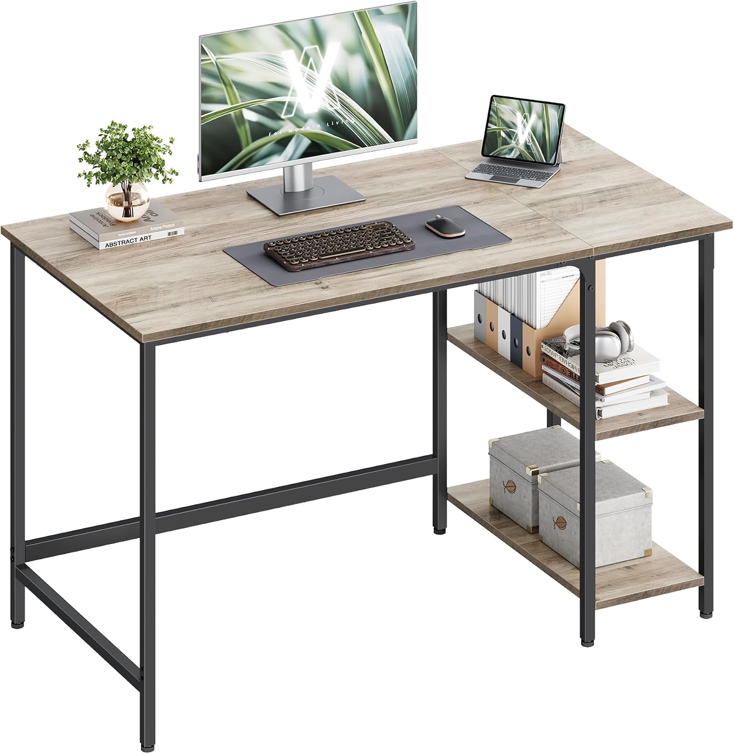 Detalle de VASAGLE Tisch LWD47MB – Computertisch, 120 x 60 cm, Greige-Schwarz
