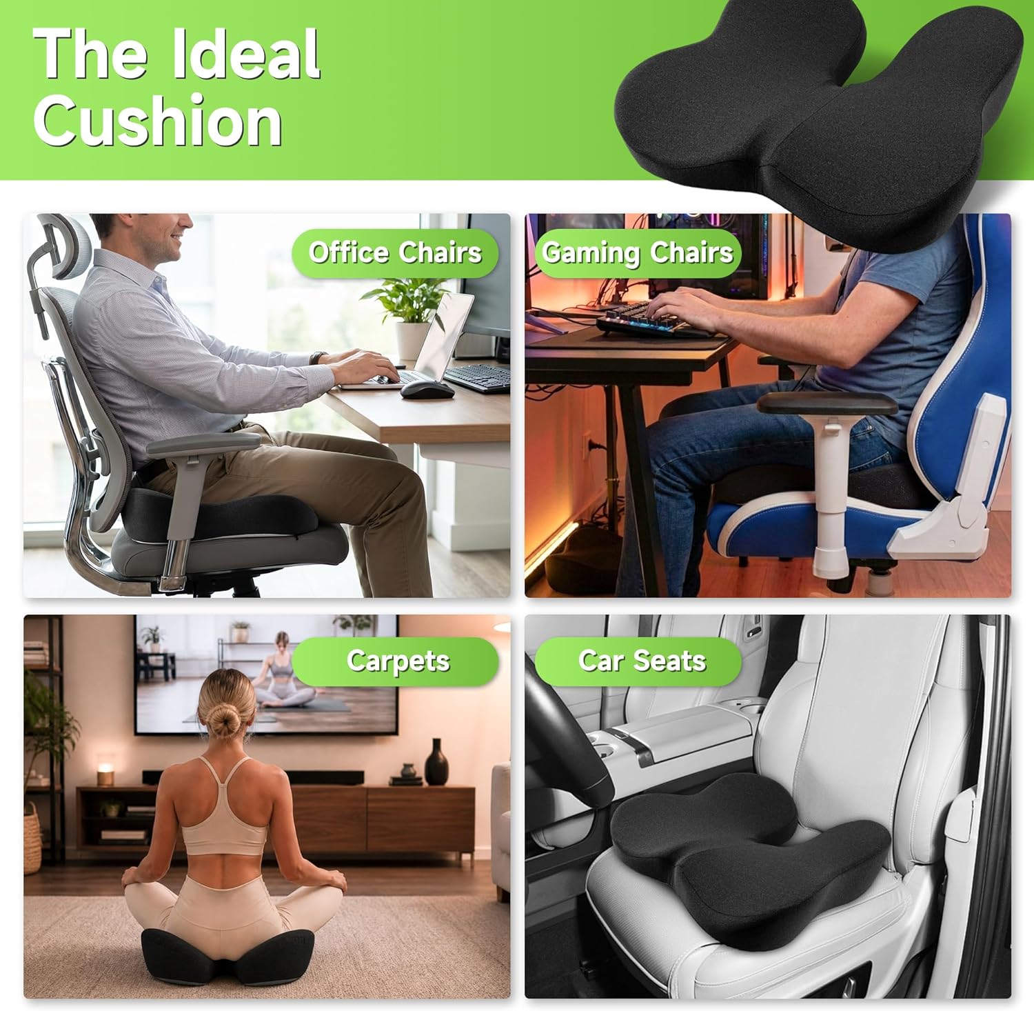 Detalle de Coussin Coccyx – Coussin Chaise Bureau Ergonomique avec Ouverture Centrale et Mousse à Mémoire de Forme