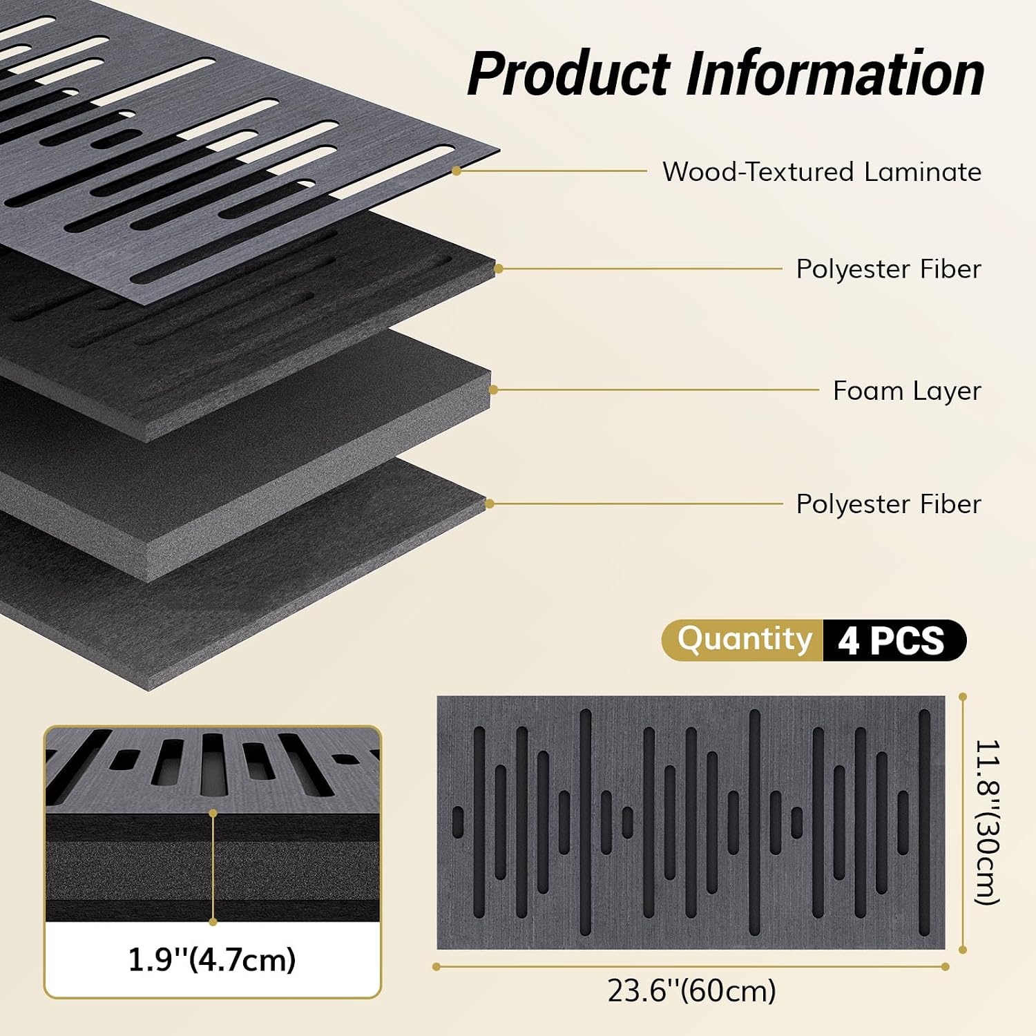 Detalle de TONOR 4-Pack Acoustic Wood Wall Panels, 3D Self-Adhesive Tiles, Black Wood