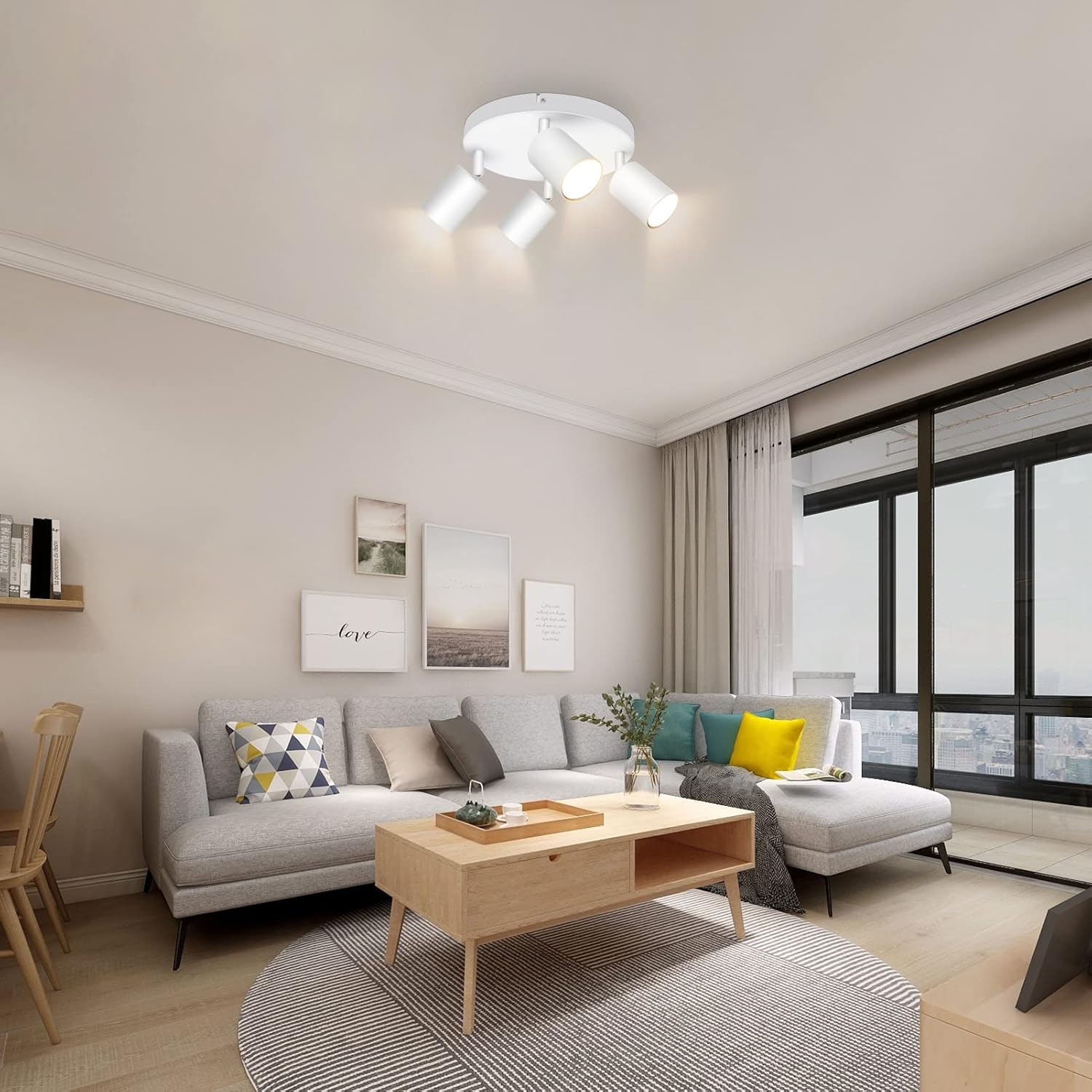 Thumbnail 6 de Ketom plafoniera LED da soffitto con 4 faretti orientabili GU10 (bianco) – rotonda moderna