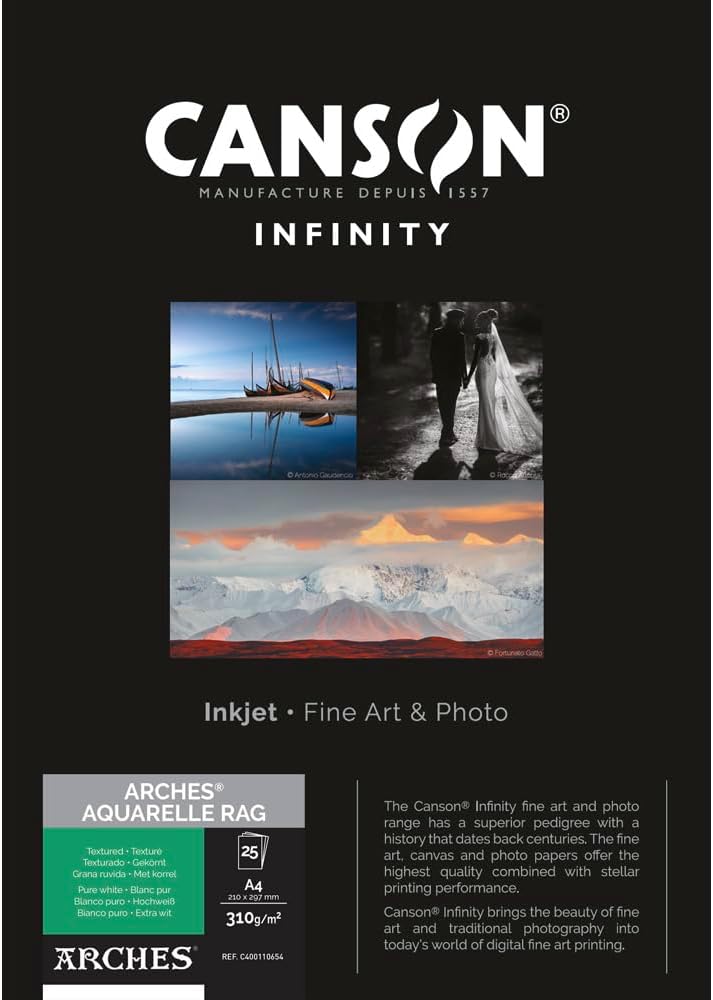 Detalle de Canson Infinity Arches Aquarelle 100% Fine 310 g Scatola A4 25H Bianco Naturale