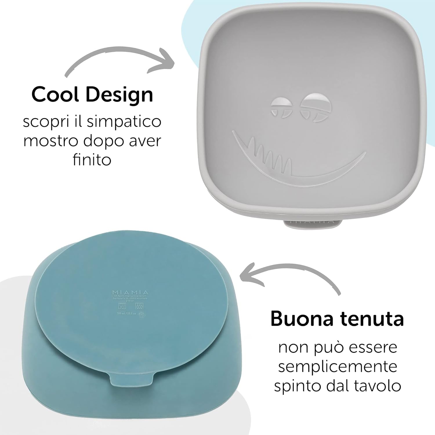 Thumbnail 1 de MiaMia Piatto Silicone Bambini con ventosa Mostro Petrolio (2 ciotole) anti-scivolo, senza BPA, adatto al microonde