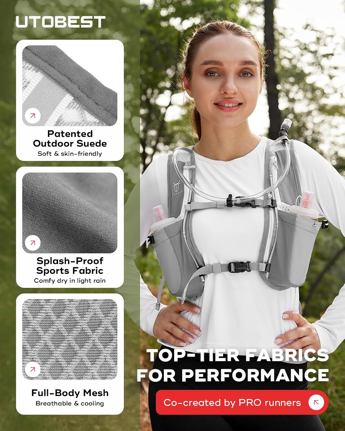 Detalle 2 de UTOBEST Trinkrucksack 5L als Laufweste mit Blasenfach für 1,5 l