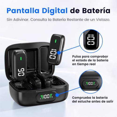 Detalle 2 de YEJATA micrófono inalámbrico con 2 micrófonos, USB-C, Lightning y cancelación de ruido con IA