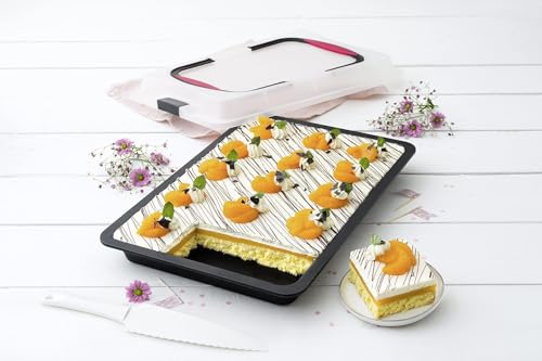 Detalle de Zenker Blechkuchen-Container to go – Backblech mit Transport-Abdeckung, antihaftbeschichtet, 42×29×7,5 cm