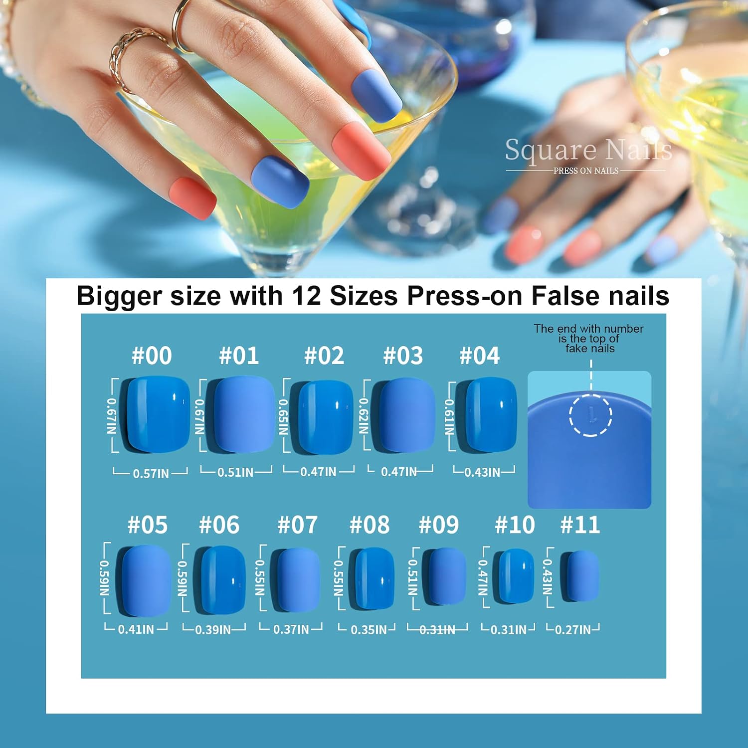 Thumbnail 4 de Teenitor Short Square Press on Nails (576 pcs) with Glue and Adhesive Stickers, Matte & Glossy Short False Nails