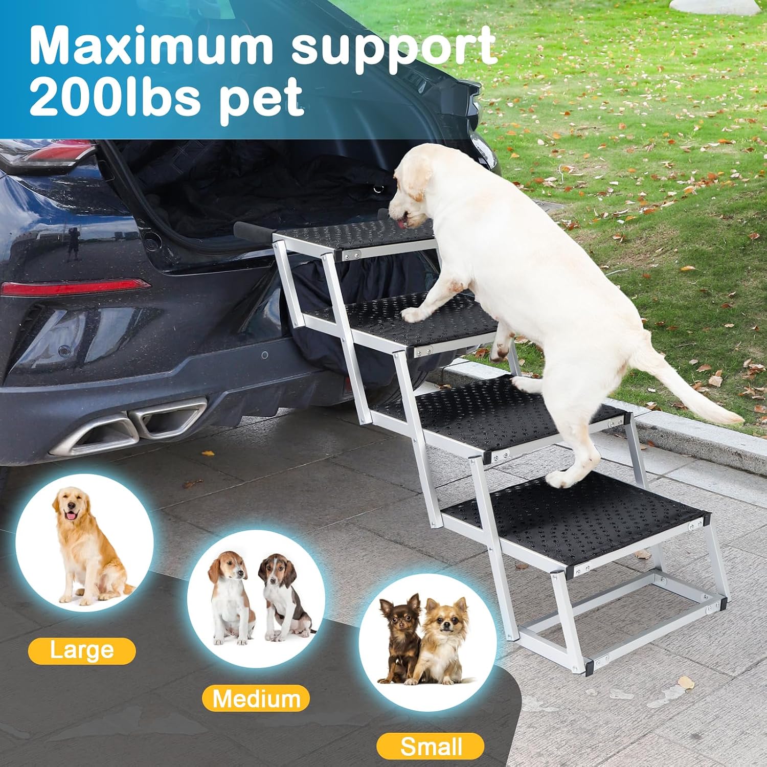Thumbnail 4 de Uross Hunderampe Auto 4 Stufen – klappbare Hundetreppe für SUV, Auto und mehr