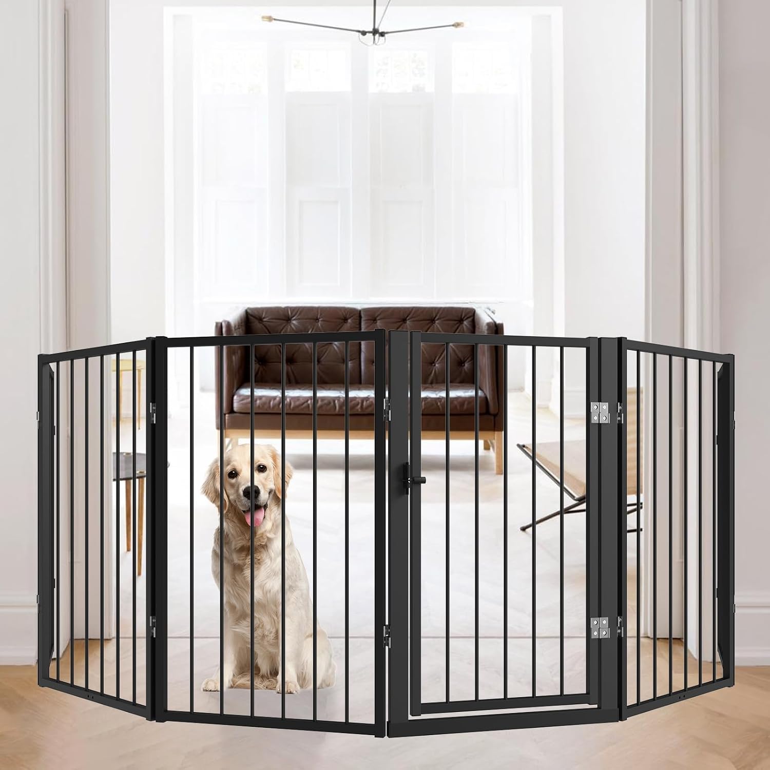 Thumbnail 5 de Xifamniy Free Standing Dog Gate with Door Walk Through (32'' Tall, 6 Panels, 120.5'' Wide) for Indoor & Outdoor Use