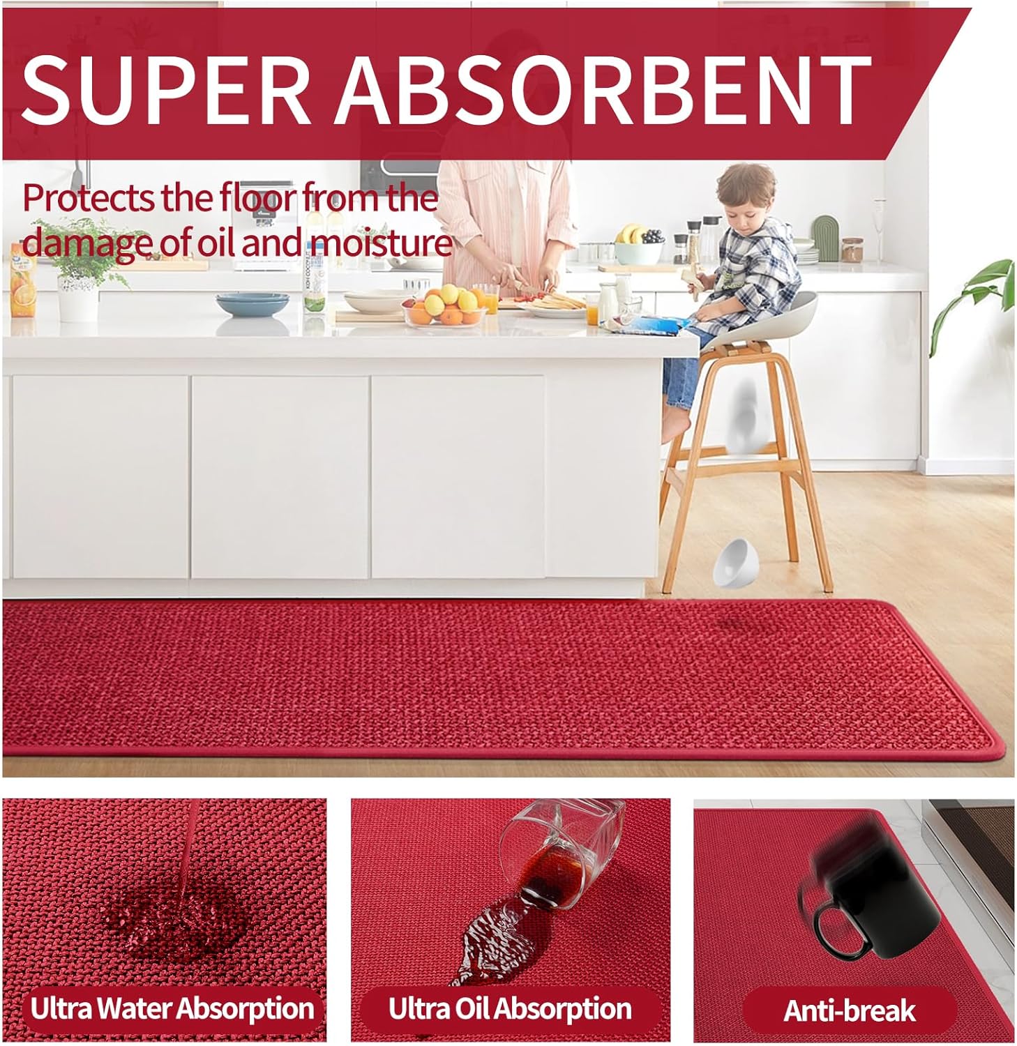 Detalle de YDKGL Kitchen Mats for Floor — 17x59, Super Absorbent, Non-Slip & Washable