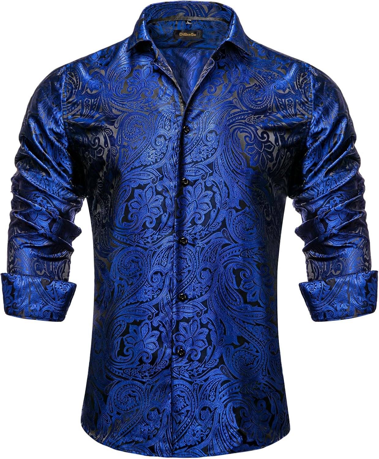 Detalle 2 de DiBanGu button-down-shirts Men's Paisley Dress Shirt, Long Sleeve Jacquard