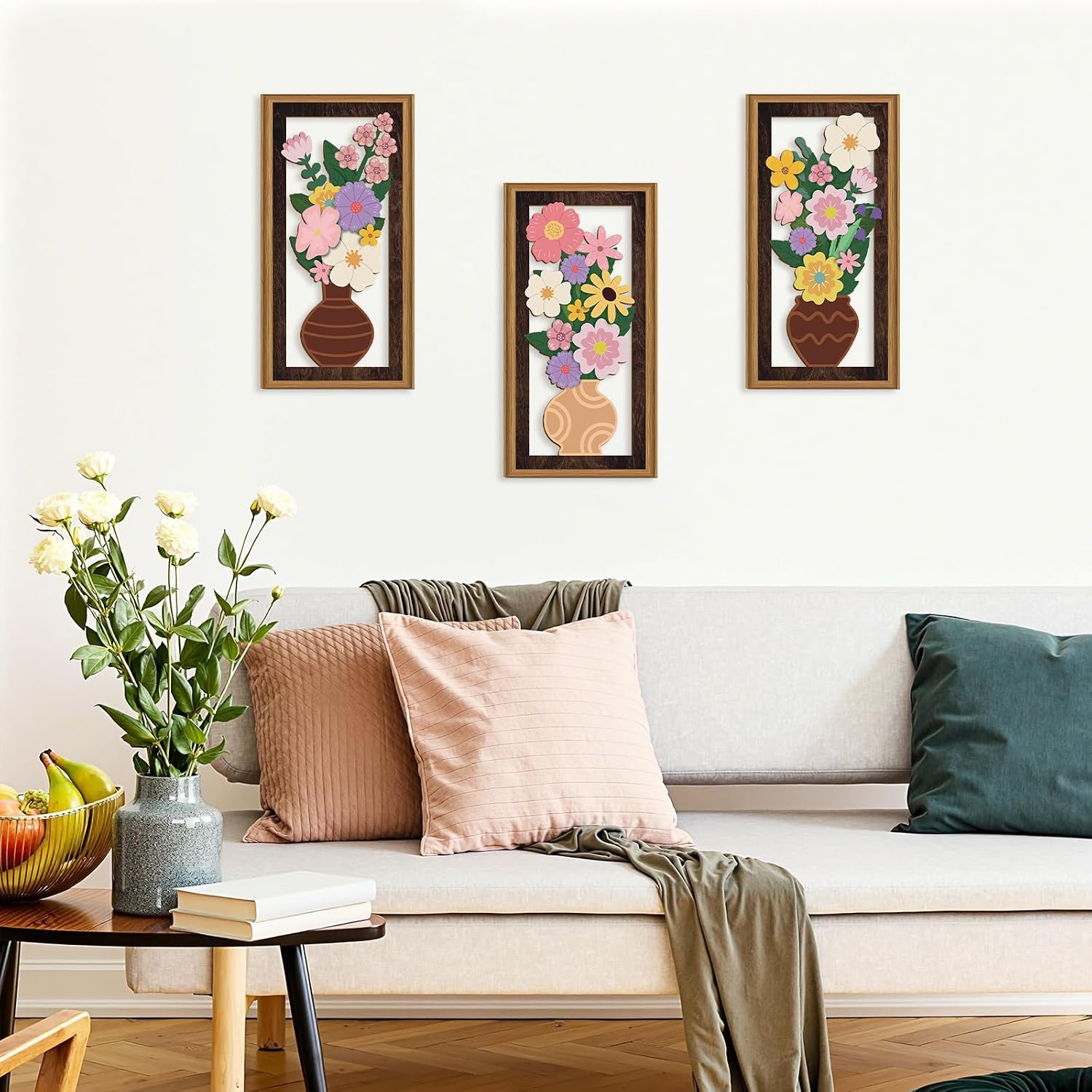 Detalle 2 de ANHUIB 3 Pcs Boho Flower Wall Art 20x40cm