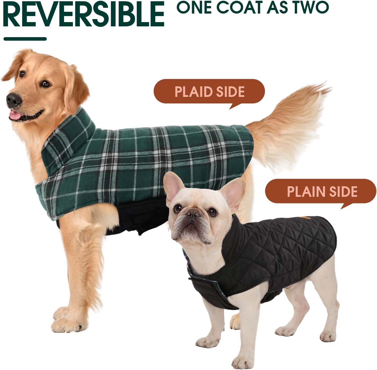 Detalle de Kuoser Kuoser-92972-Green-M Dog Coat, Reversible Fleece-Lined, Water-Resistant