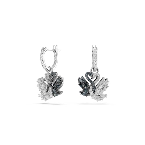 Thumbnail 4 de Swarovski Pendientes Swan negros, combinación de acabados metálicos 💍