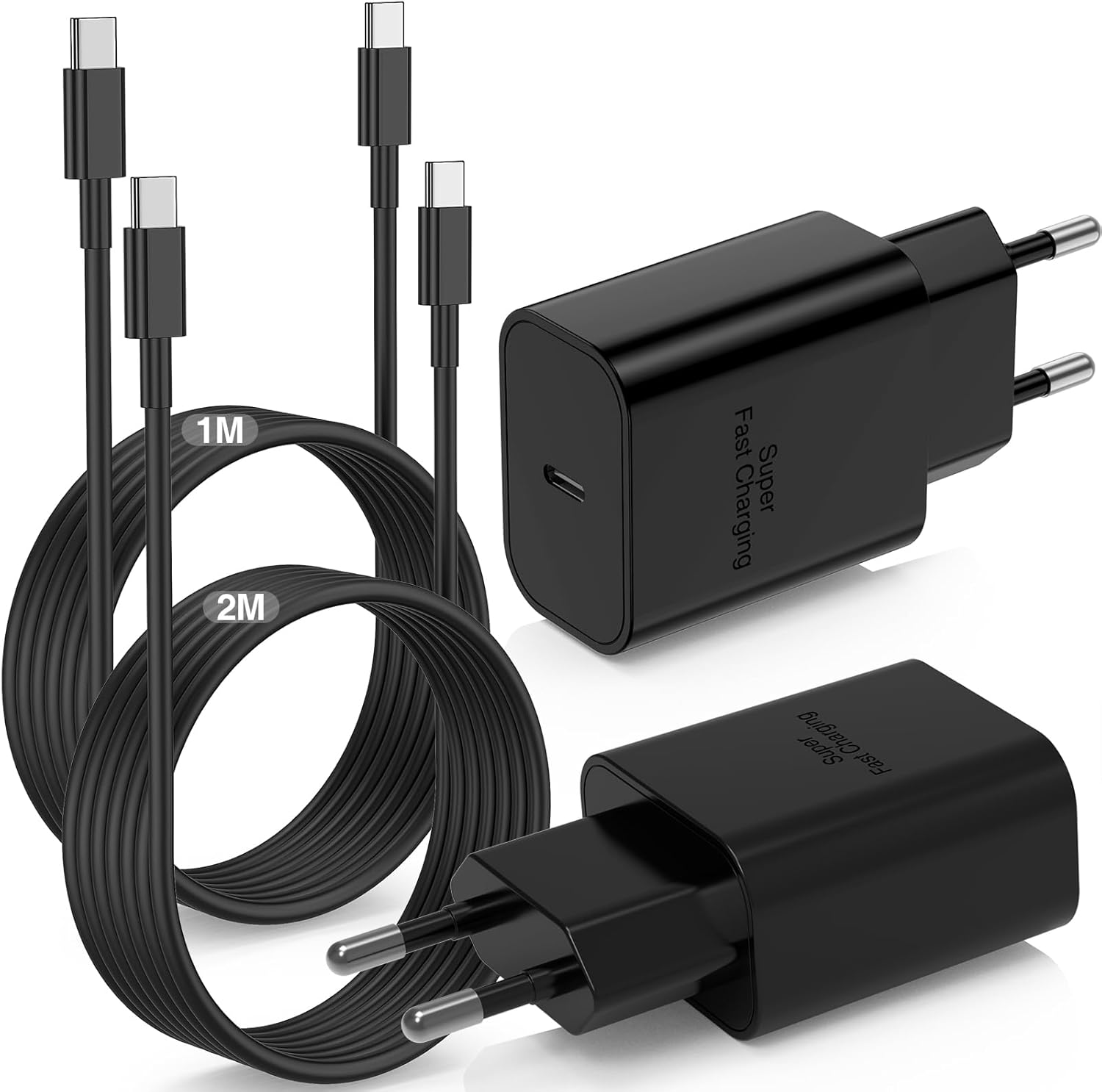 Detalle de Chargeur USB-C 45W Samsung avec câbles USB-C 1 m et 2 m – rapide et polyvalent