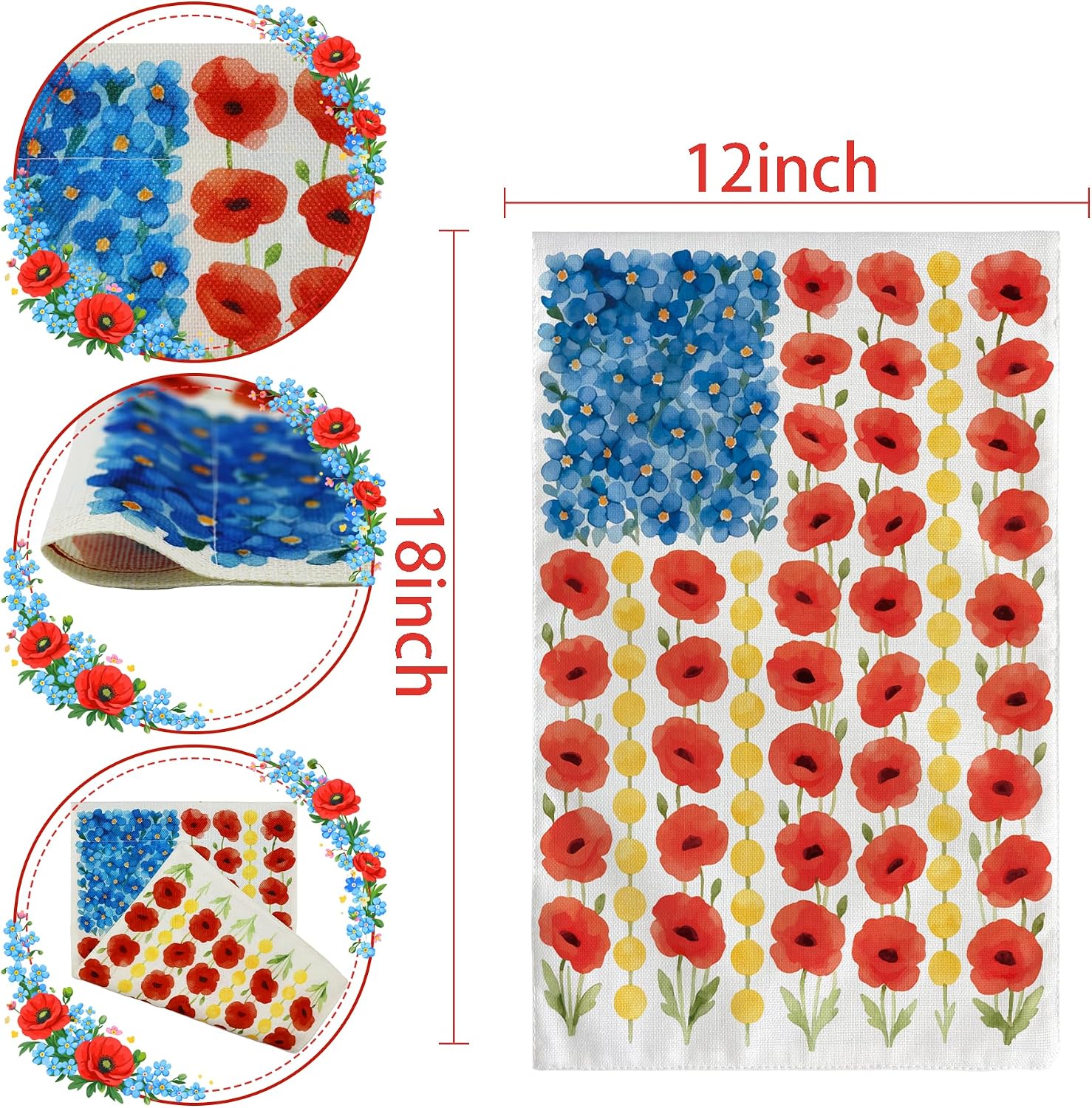 Detalle 2 de OHOME Memorial Garden Flag-OHOME-1127, Double-Sided Patriotic Poppy Flag, 12 x 18 Inches
