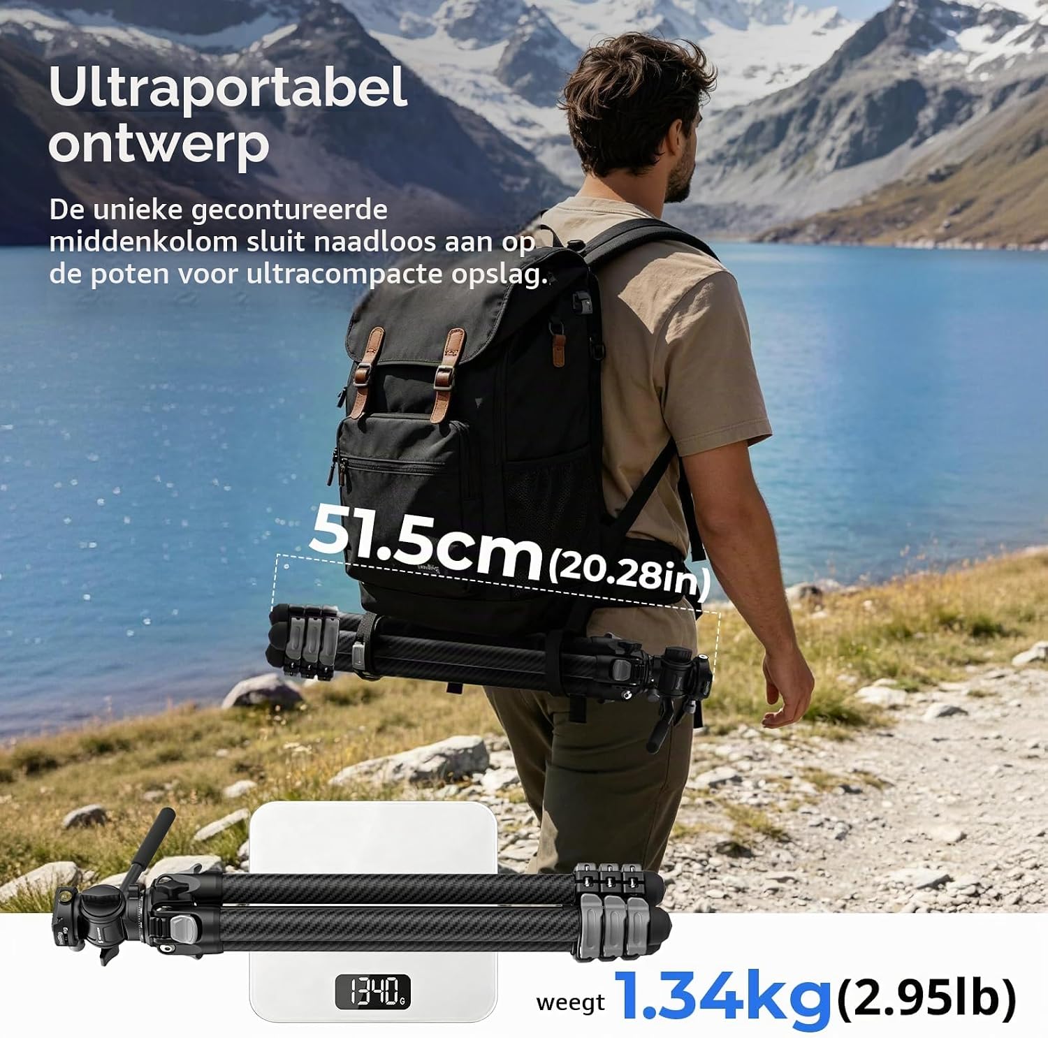 Thumbnail 6 de SMALLRIG 5877 carbonfiber reisstatief met vloeistofkop en omkeerbare middenkolom